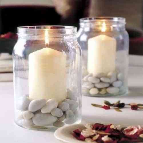 DIY centro de mesa para boda con velas y piedras