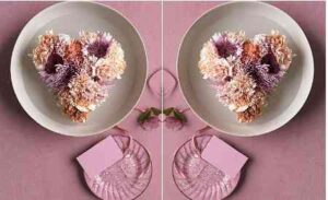 Flores en un plato para San Valentín