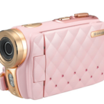 Una cámara de video 3 camara rosa